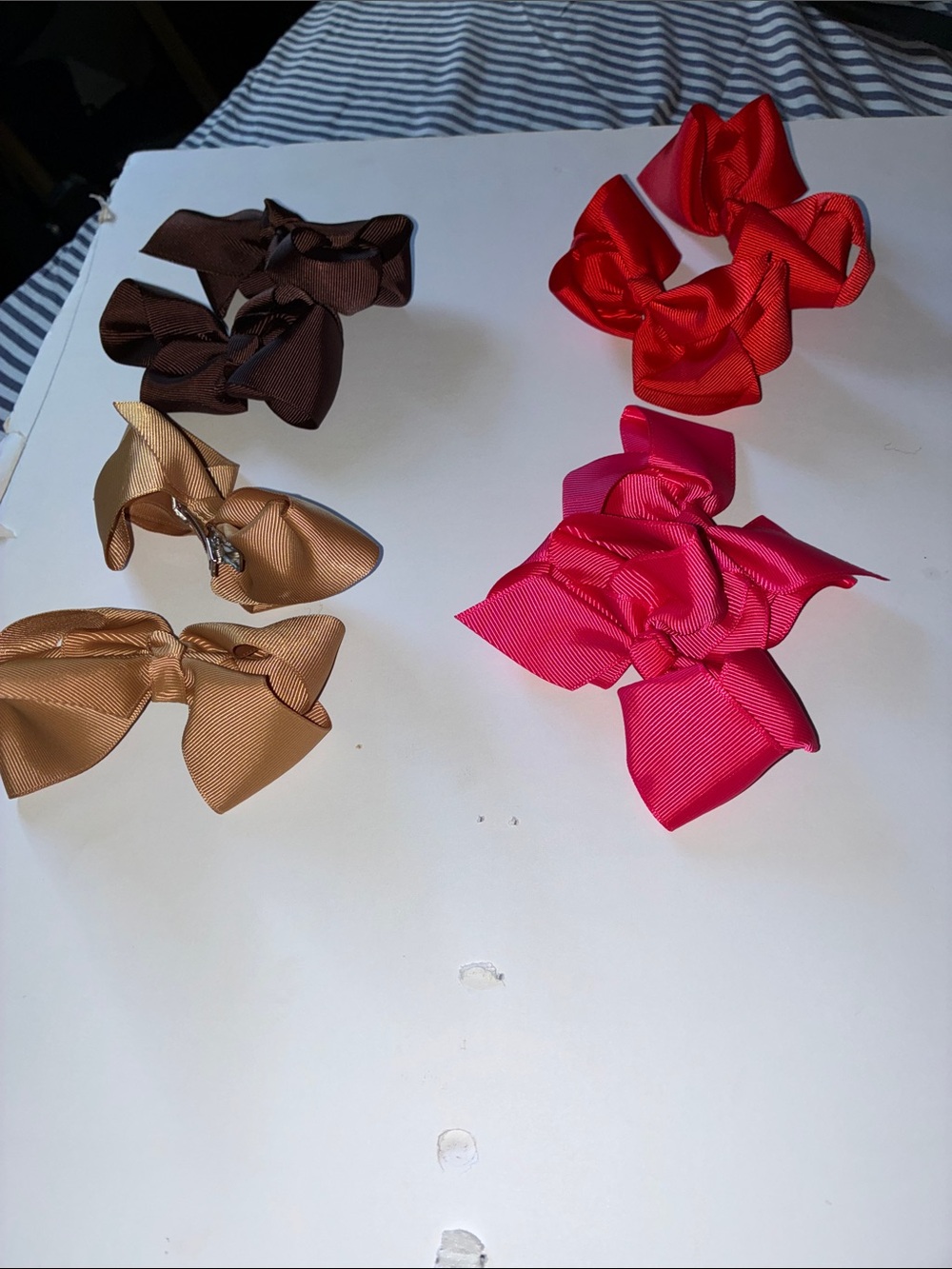 Girls Grosgrain Bow Hair Clips - Pink, Red, Brown, Tan